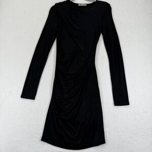 T Alexander Wang Black draped shiny jersey Ruched Mini Dress cocktail Sz‎ M READ